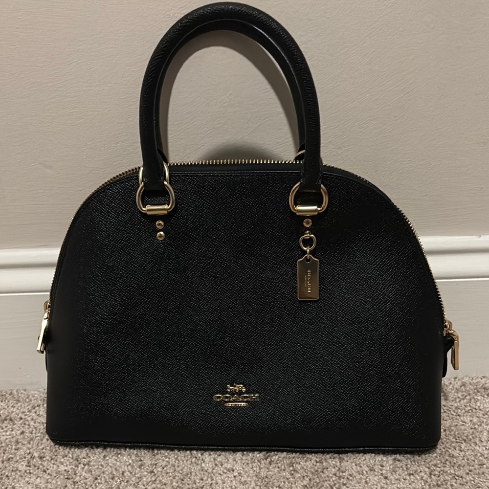 Coach Black Leather Dome Satchel with Gold Hardware